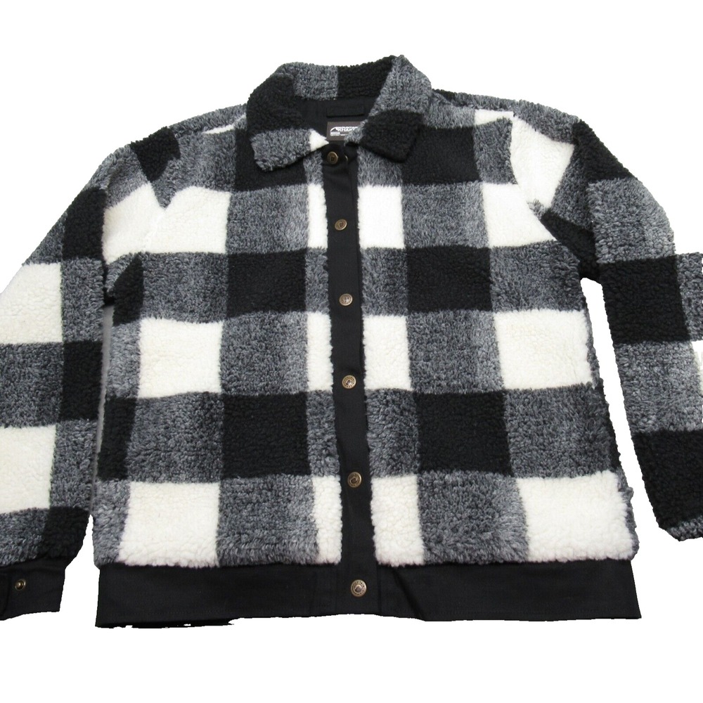Mountain Khakis Trek Jacket Women Medium Black White Check Deep Sherpa Fleece